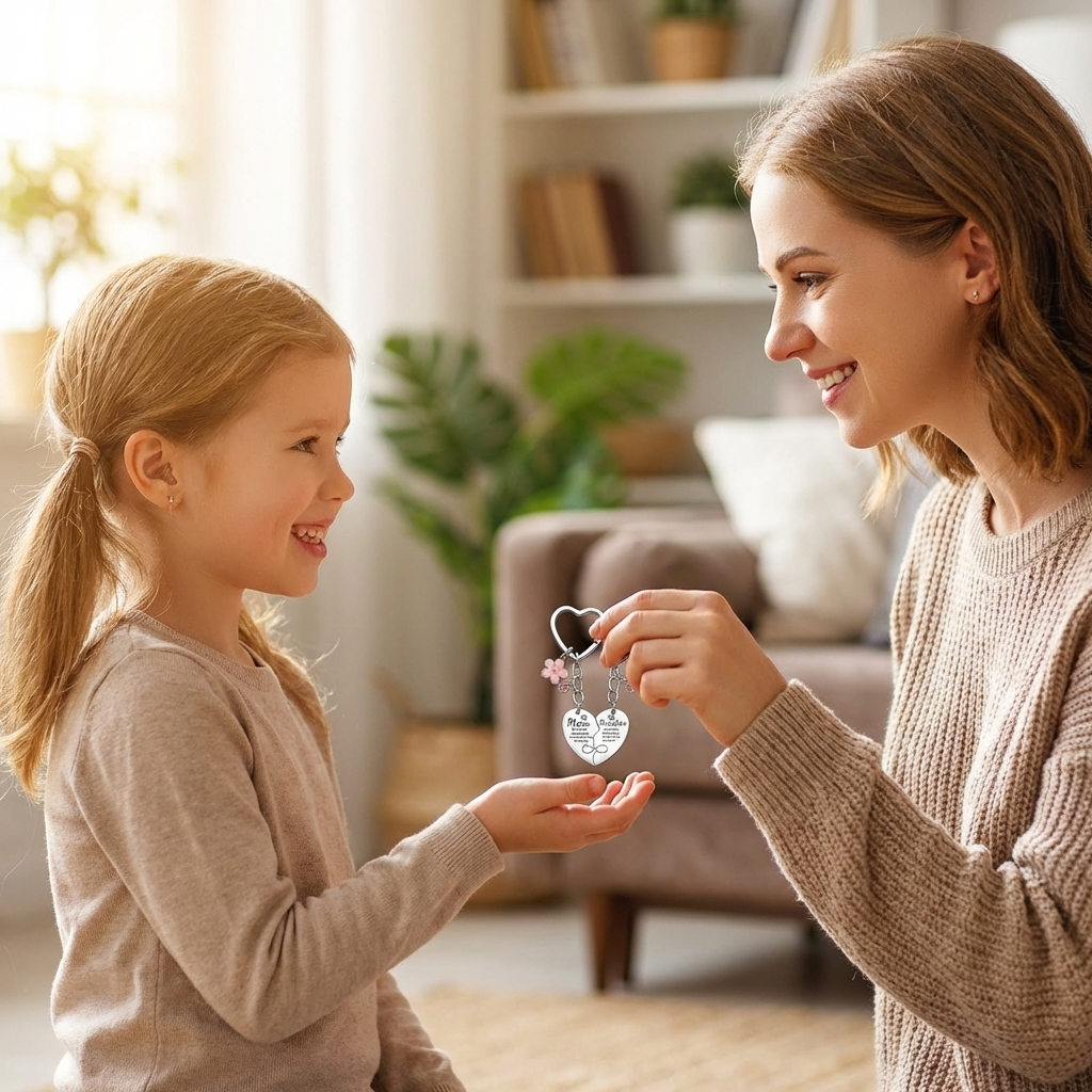 Mom & Daughter Matching Heart Keychain Set