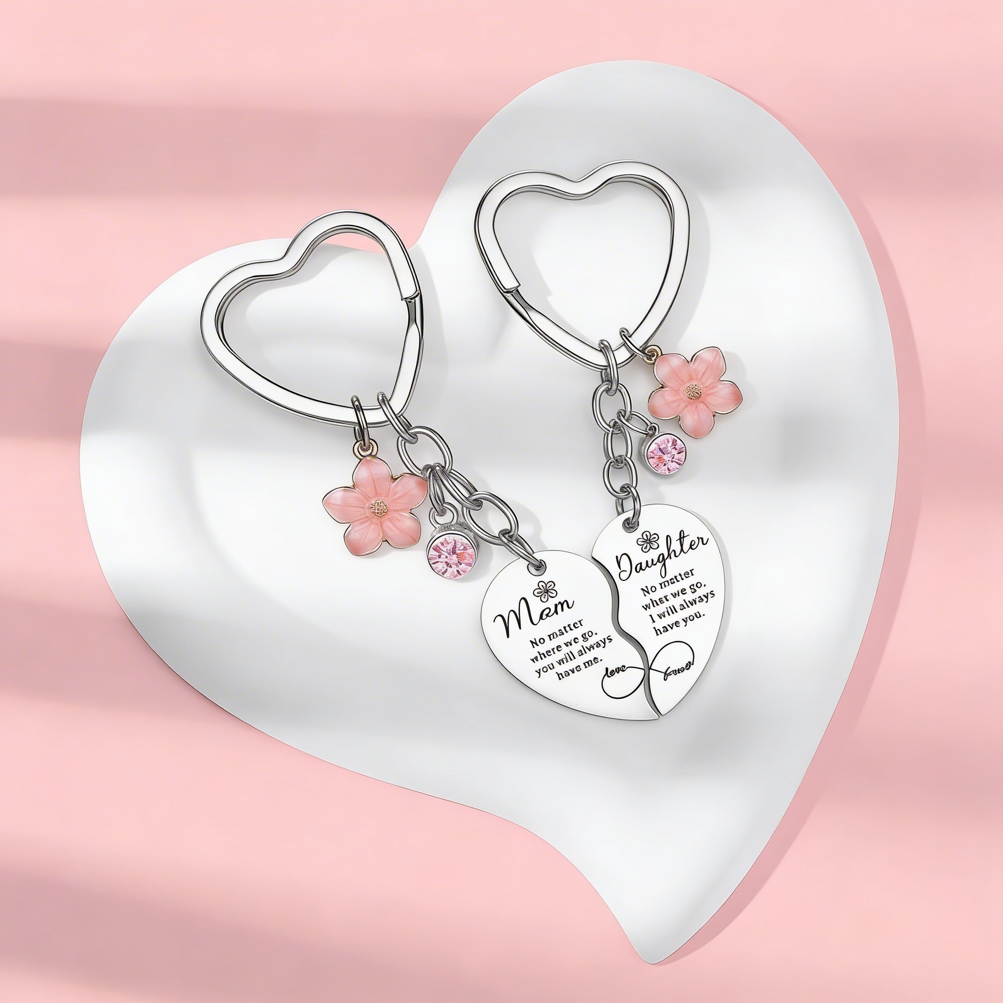 Mom & Daughter Matching Heart Keychain Set