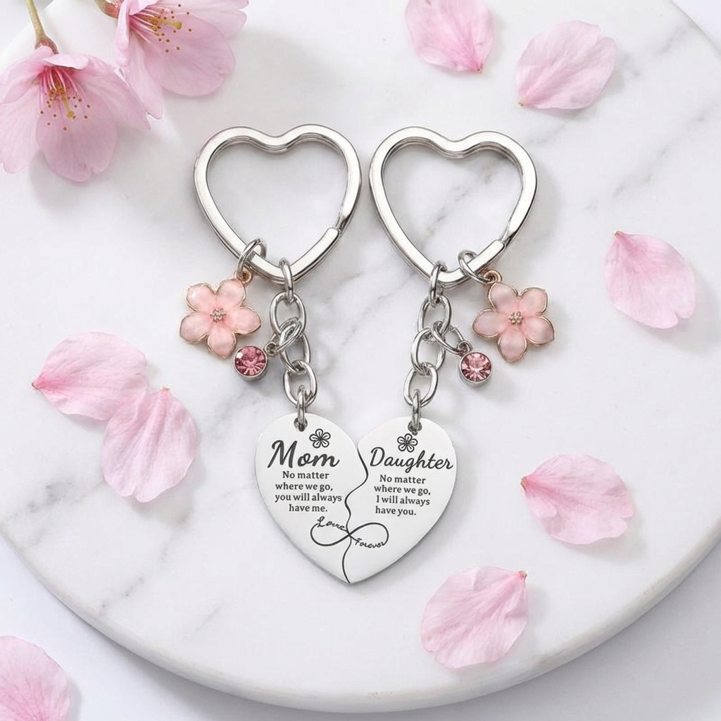 Mom & Daughter Matching Heart Keychain Set
