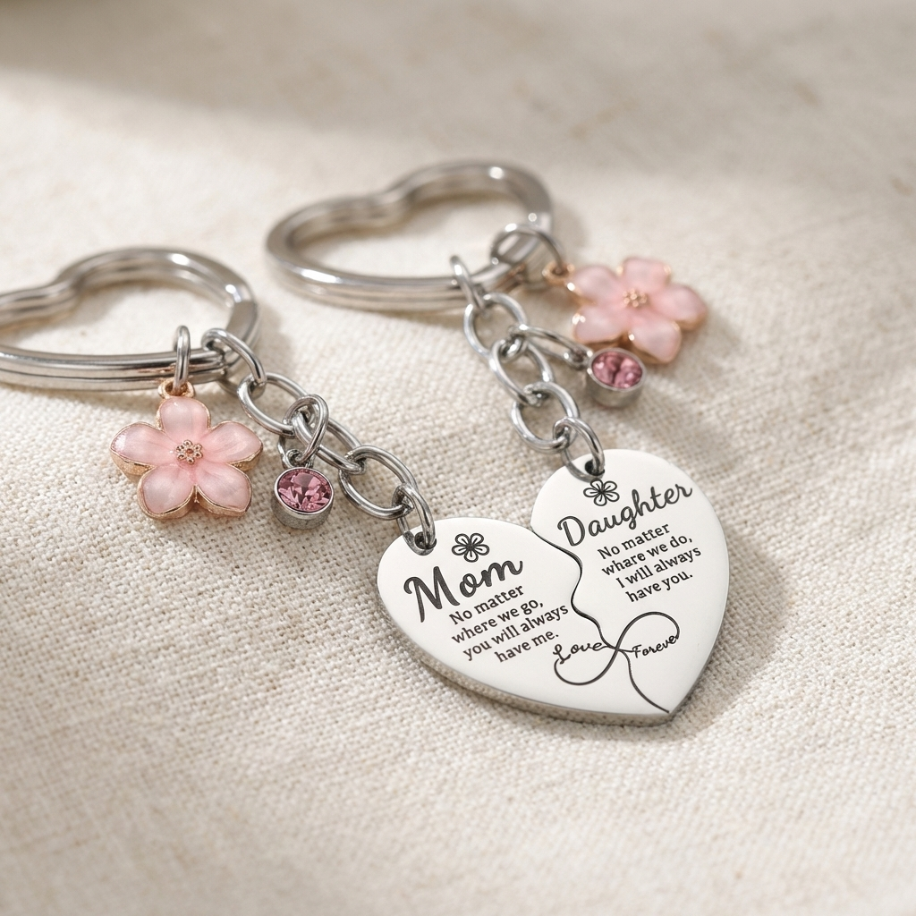 Mom & Daughter Matching Heart Keychain Set