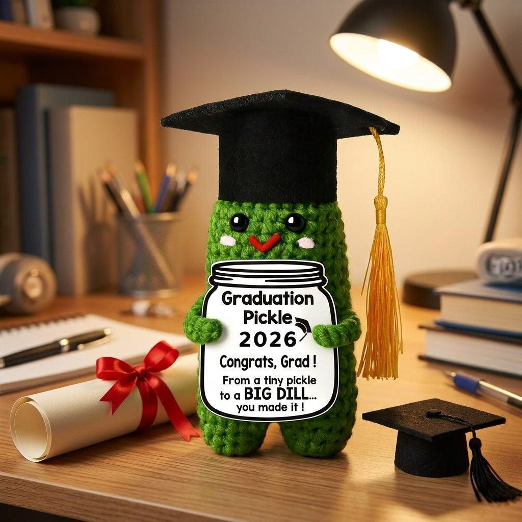 Handmade Crochet Graduation Pickle