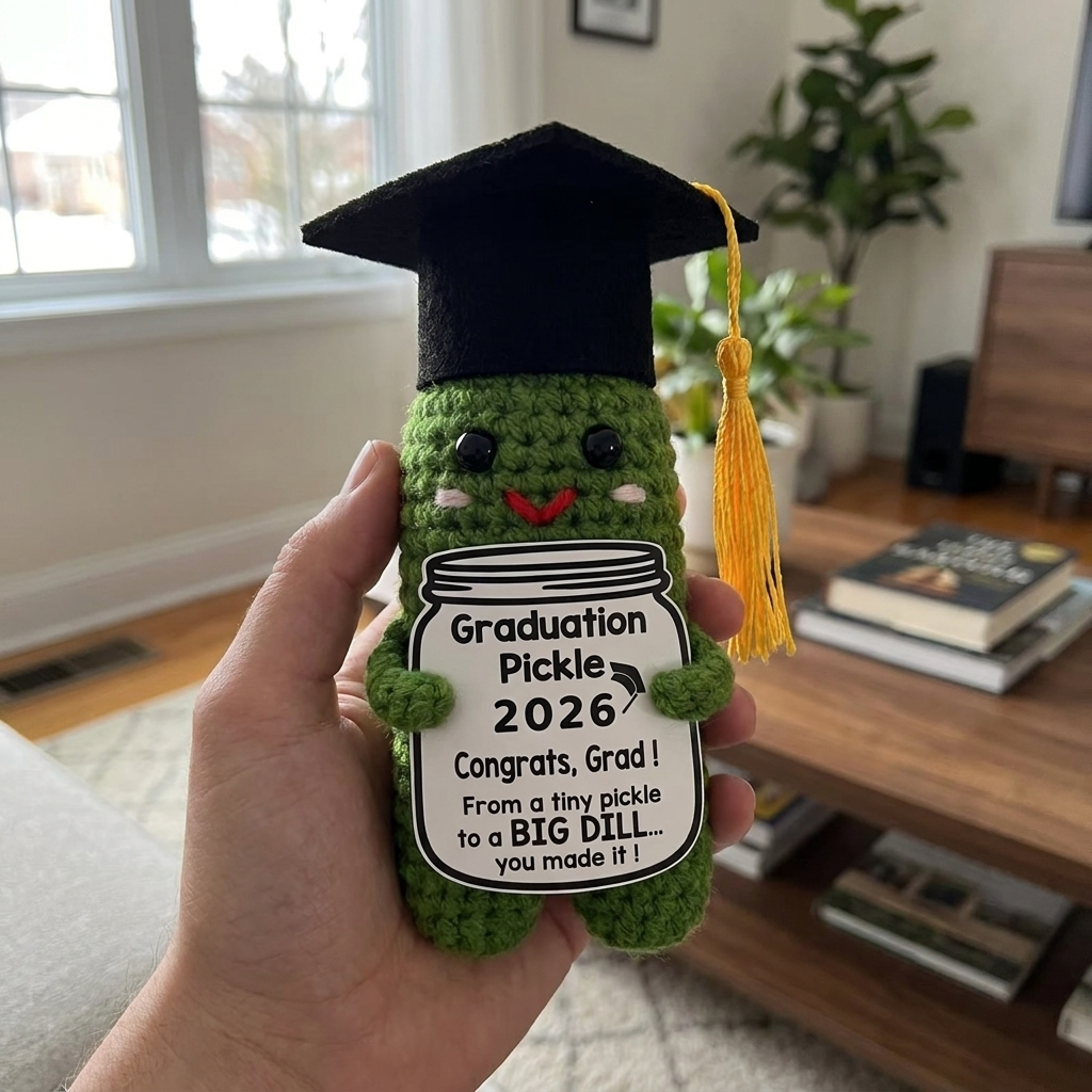 Handmade Crochet Graduation Pickle